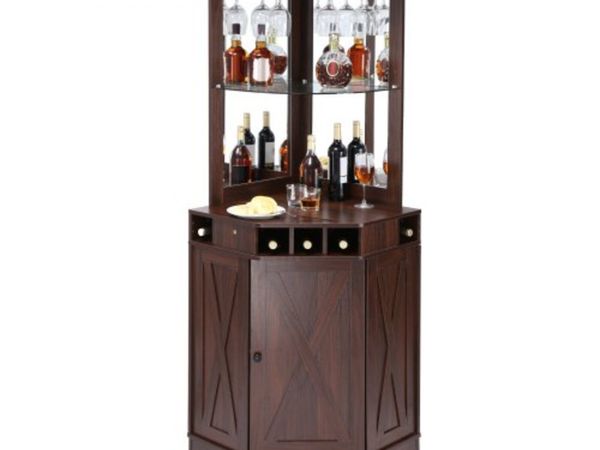 Corner Industrial Bar Cabinet, Wine Table for Liqu - Main image