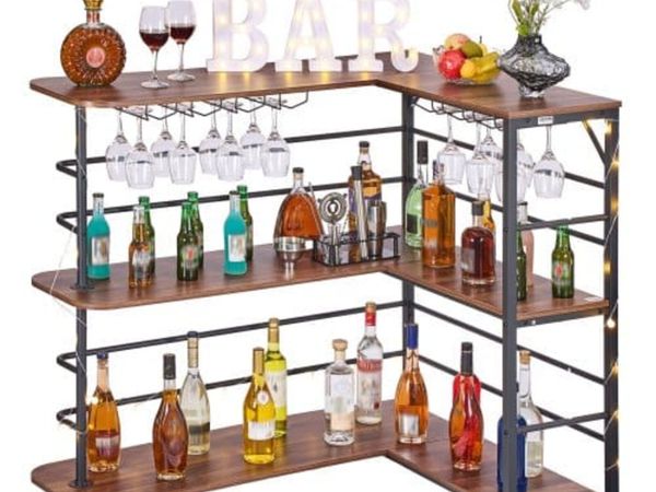 Home Bar Unit, L-Shaped Wine Bar Cabinet Table 3-T - Main image
