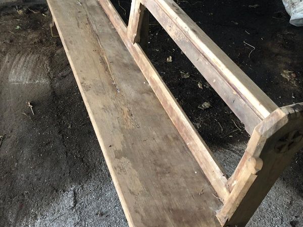Church pew, pitch pine. - Main image