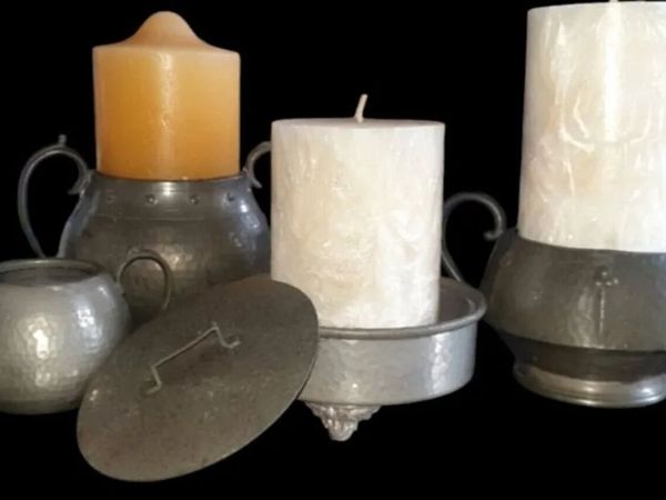 Vintage Arts & Crafts Hammered Pewter Set/Stamped - Main image