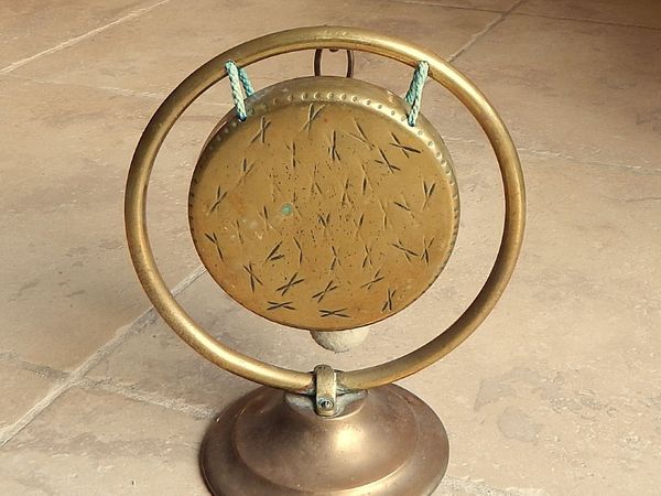 Vintage Brass Dinner Gong & Striker - Main image