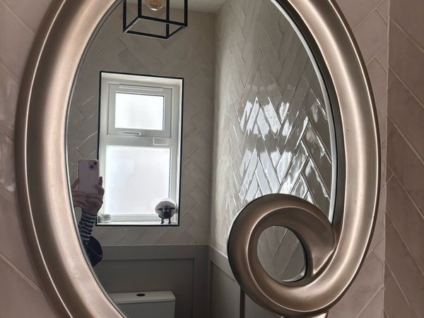 Large Oval Swirl Mirror – Champagne Silver - Main image