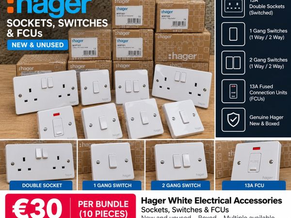Hager White Sockets, Switches & FCUs – New Boxed - Main image