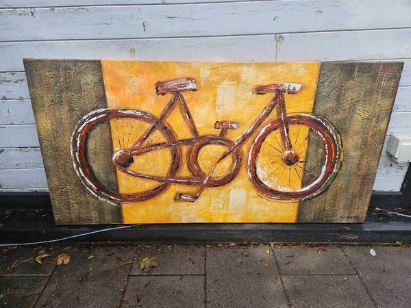 Large Original Textured Bicycle Canvas Painting by Heinemann - Main image