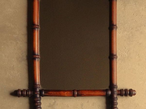 Vintage Wooden Faux Bamboo Mirror & Coat/Hat Rack - Main image
