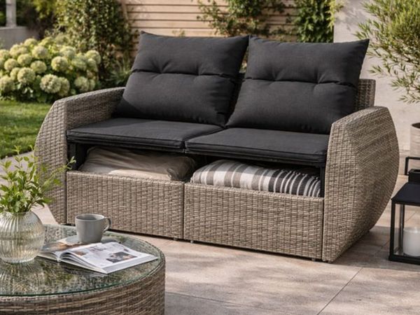Garden Sofa 2 Seater With Storage Poly Rattan Pati - Main image