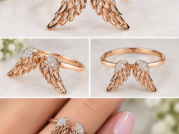 Angel Wing Diamond Ring in 10K Rose Gold 05 ct - Main image