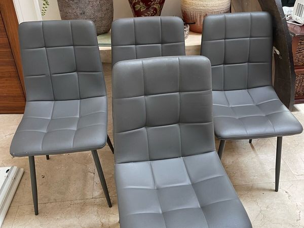 4 x Beautiful Grey Leather Kitchen Dining Chairs - Main image