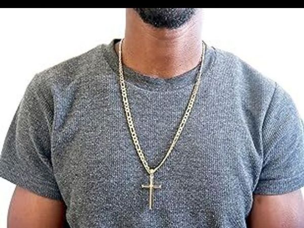 Adorato 24k Gold Cross and Figaro chain(22 inch) - Main image