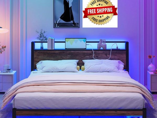 King Size Bed Frame with Ergonomic Storage Headboa - Main image