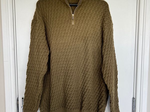 NEW Men’s 4XL Khaki Textured Quarter Zip Jumper - Main image