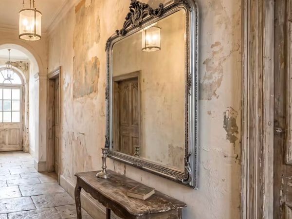 Large slightly distressed silver leaf mirror - Main image