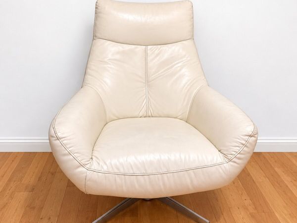 Comfortable Cream Leather Swivel Lounge Chair - Main image