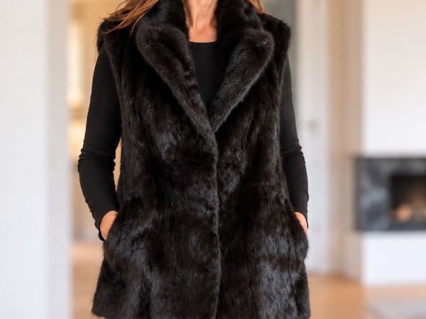 Genuine Black Mink Fur Gilet – Three-Quart Length - Main image