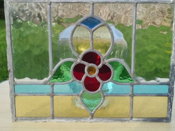 Antique leaded stained-glass panel in Art Nouveau - Main image