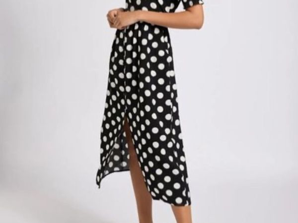 NEW Black & White Polka Dot Button-Down Midi Dress - Main image