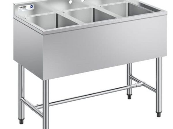 3 Compartment Sink, 18-Gauge 304 Stainless Steel, - Main image