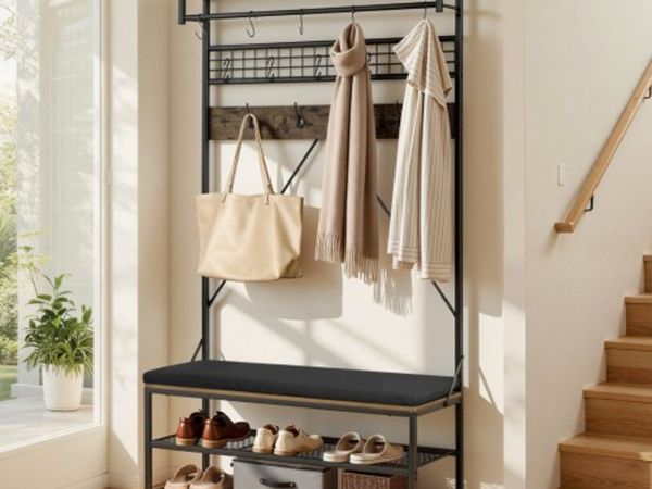 Hall Tree, 1830 mm Coat Rack with Shoe Bench, 2-Ti - Main image