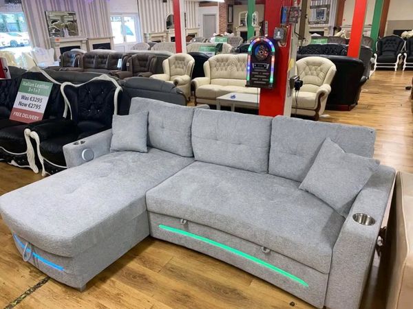 New Dallas Electric Grey & Beige Fabric Sofa Bed - Main image