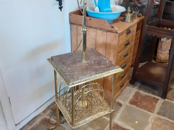 Early 1900s granite top brass floor lamp - Main image