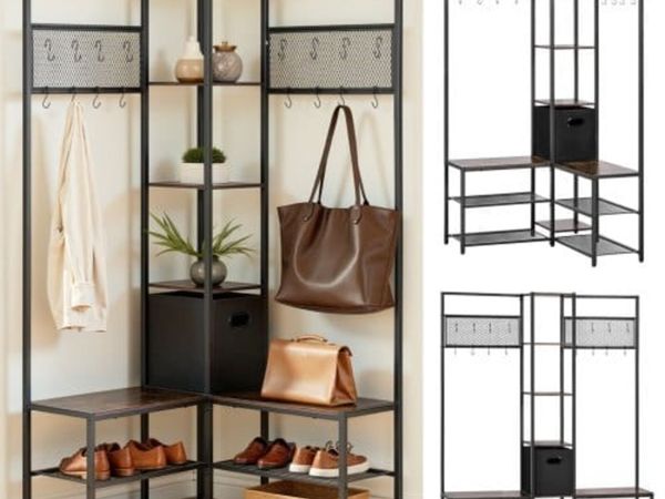 Corner Hall Tree with Shoe Bench, 1800 mm Coat Rac - Main image