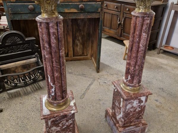Pair large vintage marble columns, pedestals - Main image