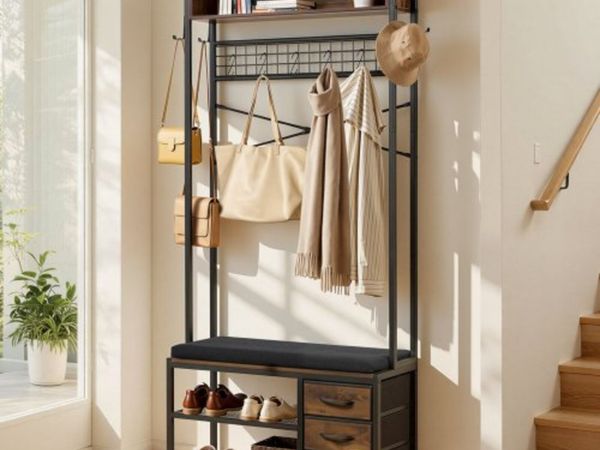 Hall Tree, 1800 mm Coat Rack with Shoe Bench & 3 D - Main image