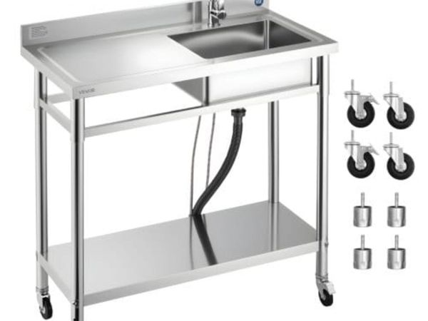 Stainless Steel Utility Sink, Rolling Single Bowl - Main image