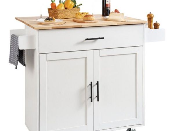 Kitchen Island Cart with Solid Wood Top, 90 cm Wid - Main image