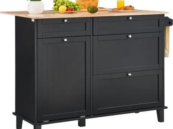 Kitchen Island Cart, 50" Wood Top Breakfast Bar wi - Main image