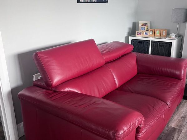 2x Red Leather 2 Seater couches - Main image