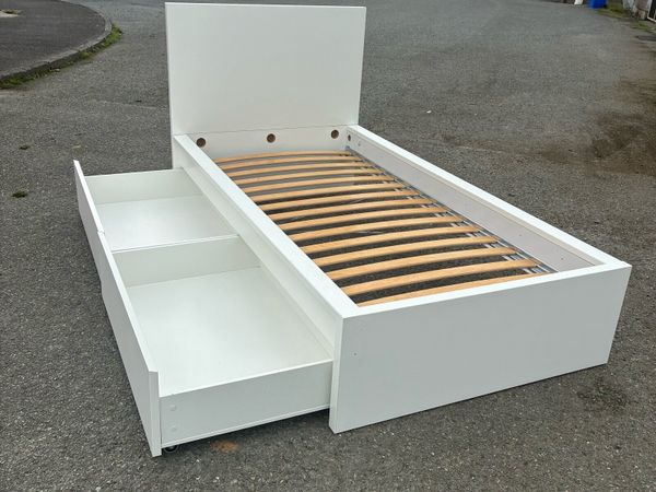 White single frame bed with 2 large Drawers - Main image