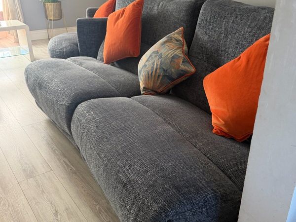 Grey/Blue electric recliner sofa with swivel chair - Main image
