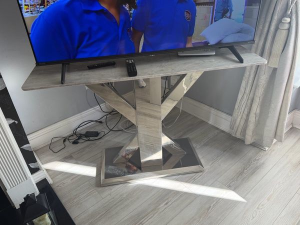 Modern chrome & grey marble effect console table - Main image