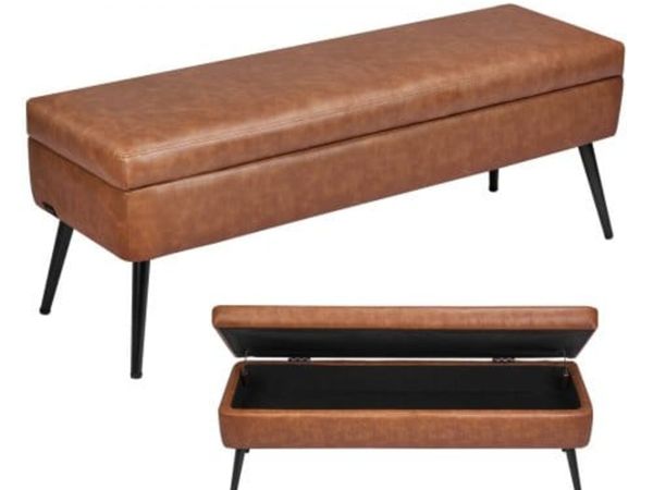 Leather Storage Ottoman Bench, PU Leather Bench wi - Main image