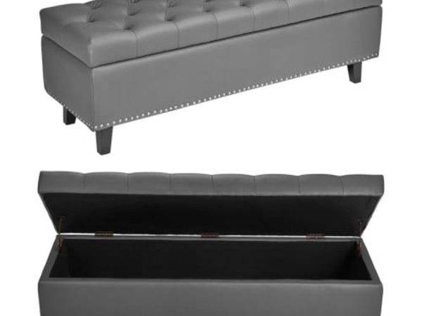 Button-Tufted Storage Ottoman Bench, PU Leather Be - Main image