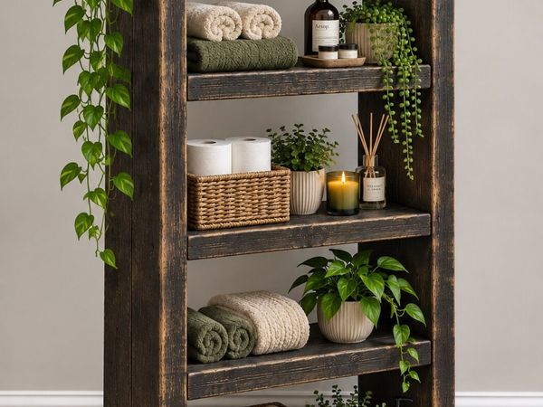 Handmade Rustic Bathroom Tall Shelving Unit - Main image
