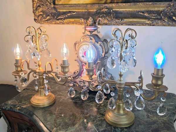 Vintage pair of brass and crystal lamps - Main image