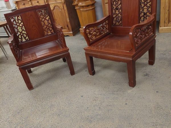 Pair vintage oak Chinese chairs - Main image