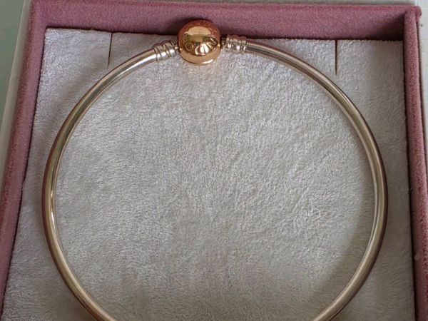 Pandora sterling silver bangle with 14k Rose gold - Main image