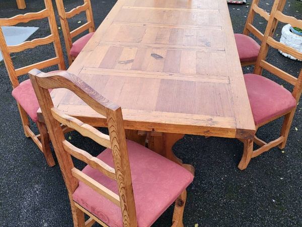 A Fine large pine table and six chairs - Main image