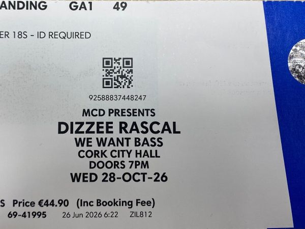 Dizzee Rascal physical concert ticket - Main image
