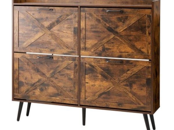 Shoe Cabinet with 4 Flip Drawers, Farmhouse Shoes - Main image