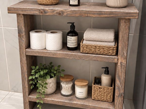 Rustic Wood Bathroom Storage Aged Oak/Lime Finish - Main image