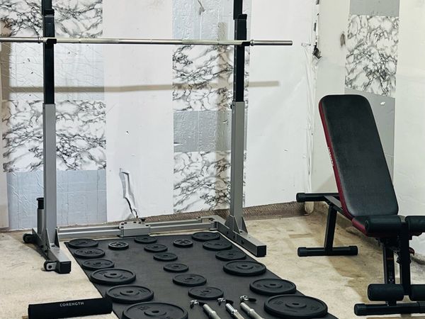 LIFE TIME WEIGHTS RACK BARBELL DUMBBELLS BENCH MAT - Main image