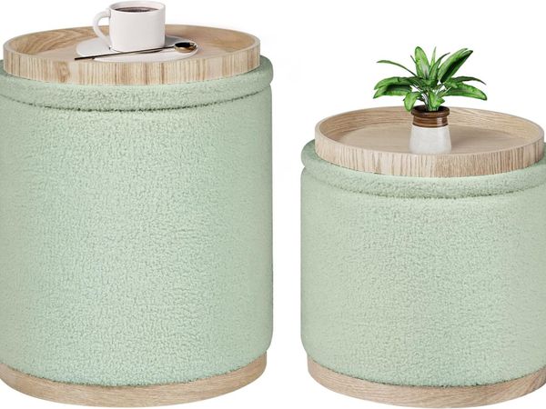 Round Ottoman with Tray Vanity Stool (Set of 2) - Main image