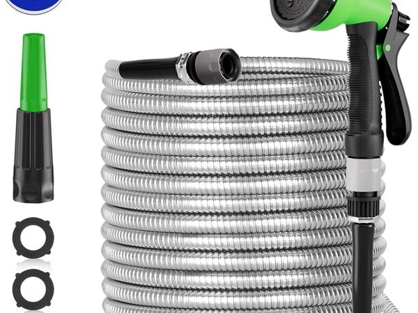 Garden Hose 100ft 304 Steel Pipe with Spray Nozzle - Main image