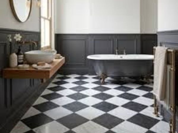 DIY 26 Big Bathroom Floor Tiles: 14 White 12 Black - Main image
