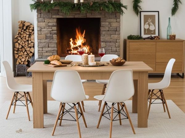 6 Seater Wooden Dining Table Set Nordic Style OaK - Main image