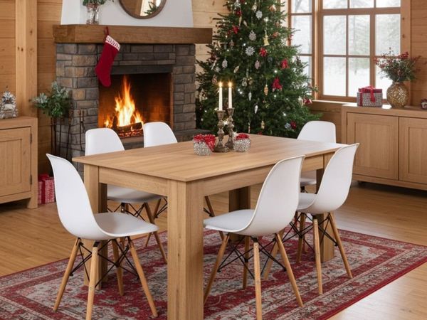 6 Seater Wooden Dining Table Set Nordic Style OaK - Main image